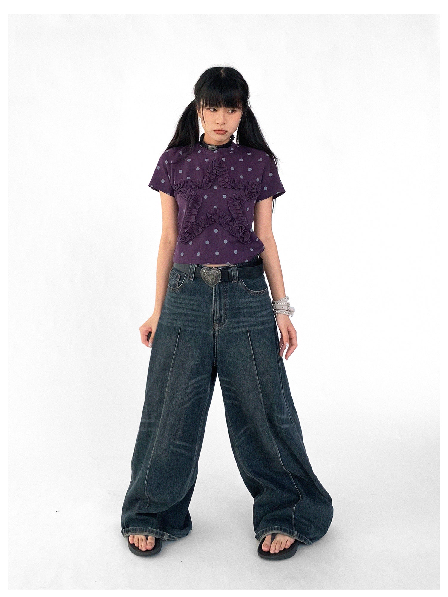 innomoood Vintage Washed Blue Baggy Low Rise Jeans
