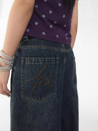 Vintage Washed Blue Baggy Low Rise Jeans