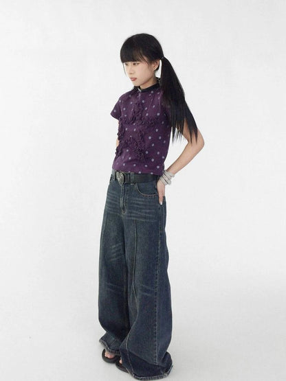 Vintage Washed Blue Baggy Low Rise Jeans