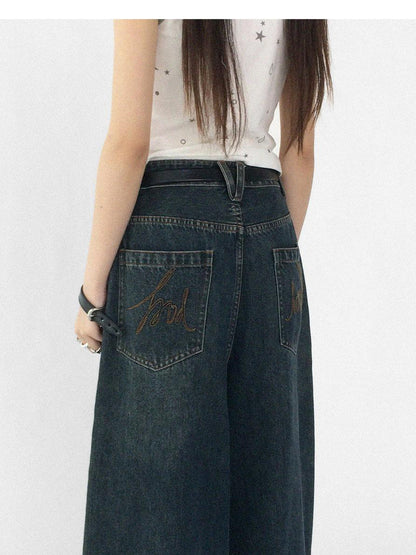 innomoood Vintage Washed Blue Baggy Low Rise Jeans