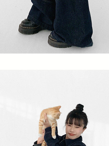 Vintage Washed Denim Jacket Unisex Cropped Trucker