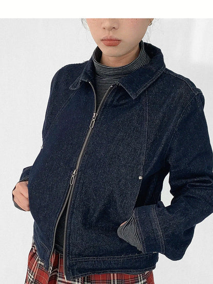 Vintage Washed Denim Jacket Unisex Cropped Trucker