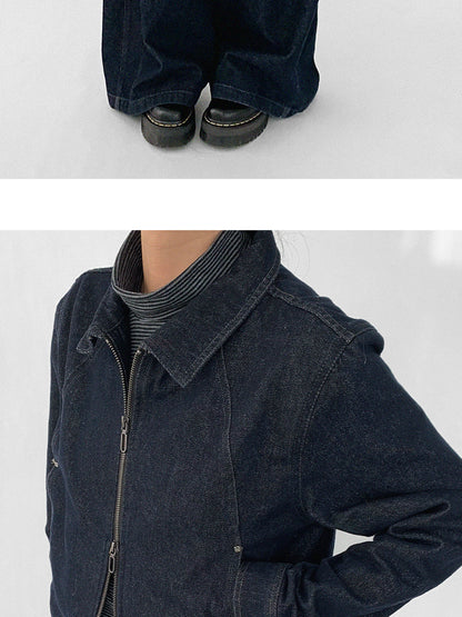 innomoood Vintage Washed Denim Jacket Unisex Cropped Trucker