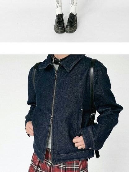 Vintage Washed Denim Jacket Unisex Cropped Trucker