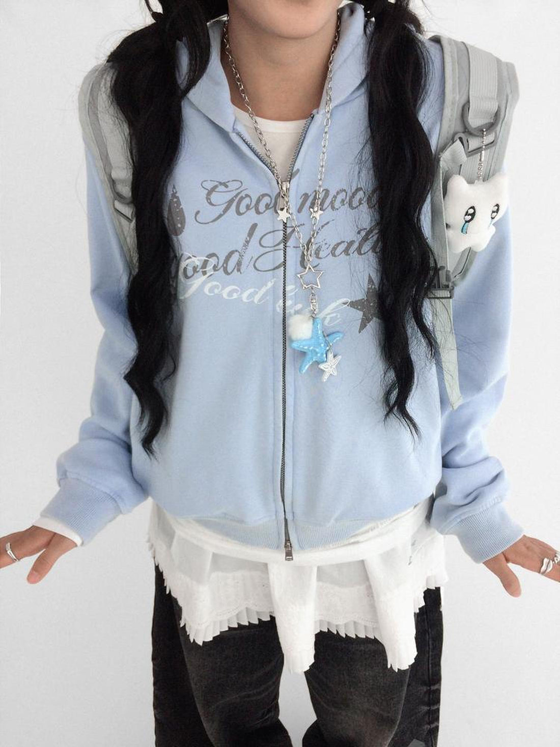innomoood Vintage Washed Indigo Hooded Sweatshirt
