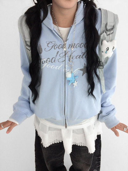 innomoood Vintage Washed Indigo Hooded Sweatshirt