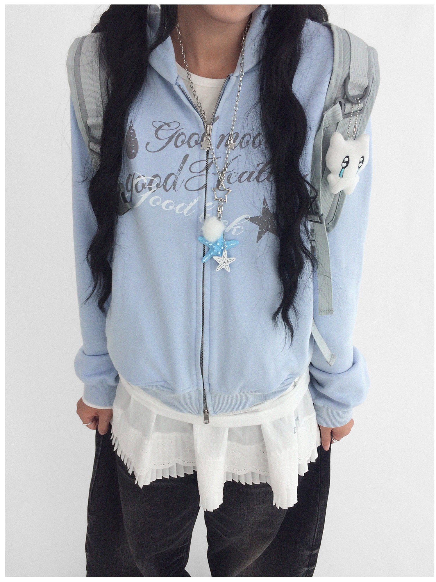 innomoood Vintage Washed Indigo Hooded Sweatshirt
