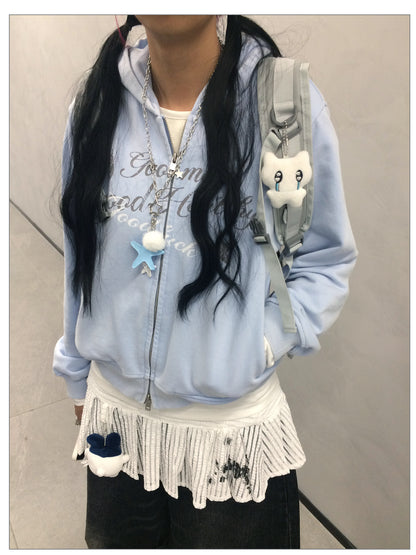 innomoood Vintage Washed Indigo Hooded Sweatshirt