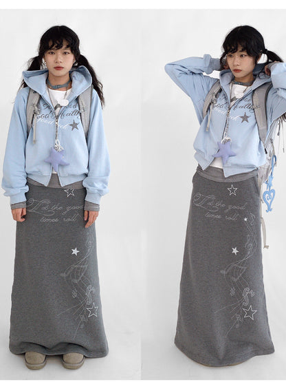 innomoood Vintage Washed Indigo Hooded Sweatshirt