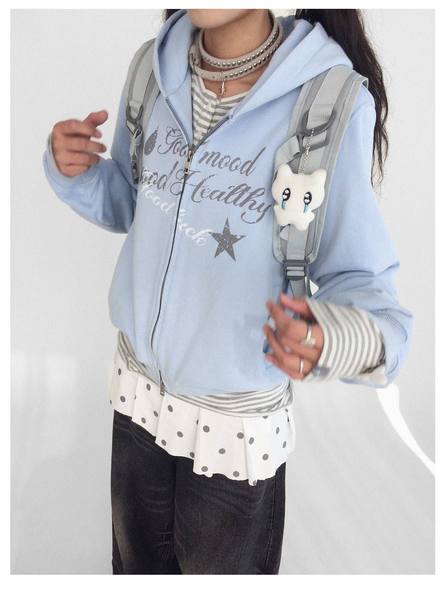 innomoood Vintage Washed Indigo Hooded Sweatshirt