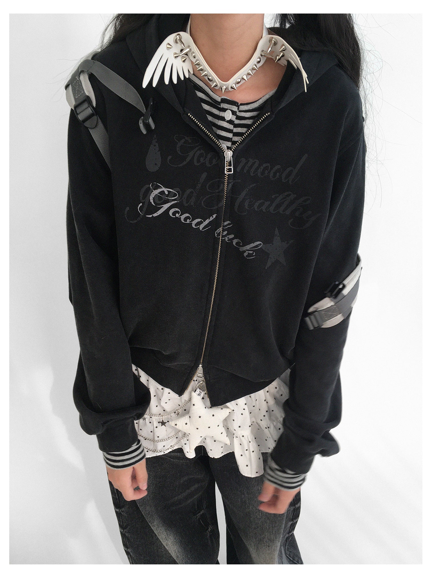 innomoood Vintage Washed Indigo Hooded Sweatshirt