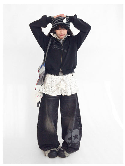 innomoood Vintage Washed Indigo Hooded Sweatshirt