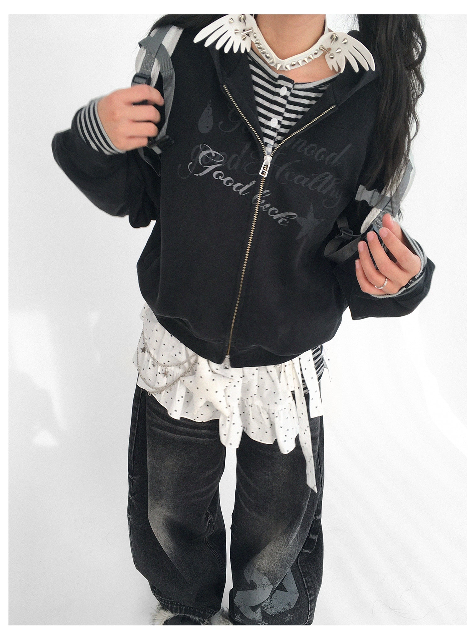 innomoood Vintage Washed Indigo Hooded Sweatshirt