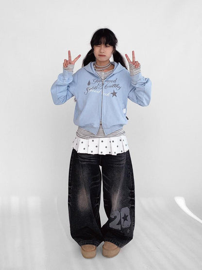 innomoood Vintage Washed Indigo Hooded Sweatshirt