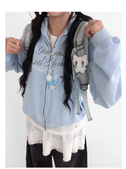 innomoood Vintage Washed Indigo Hooded Sweatshirt