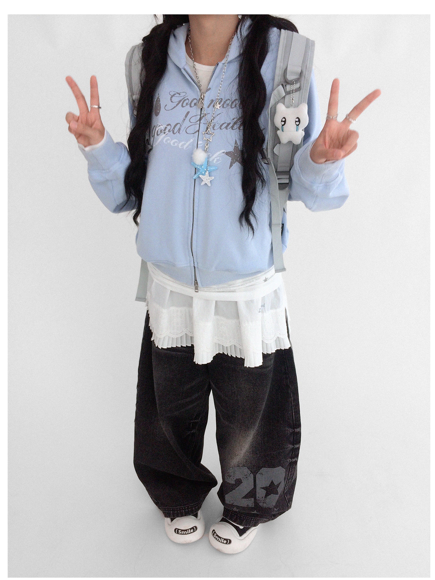 innomoood Vintage Washed Indigo Hooded Sweatshirt
