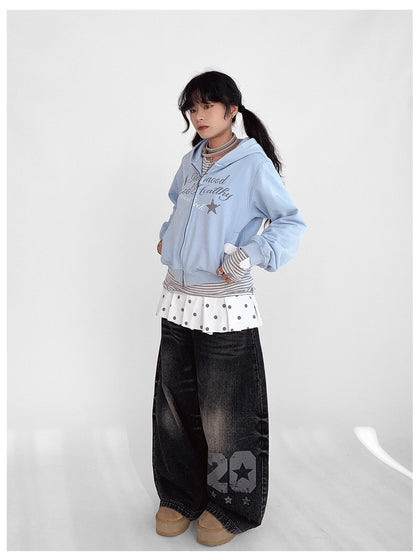 innomoood Vintage Washed Indigo Hooded Sweatshirt