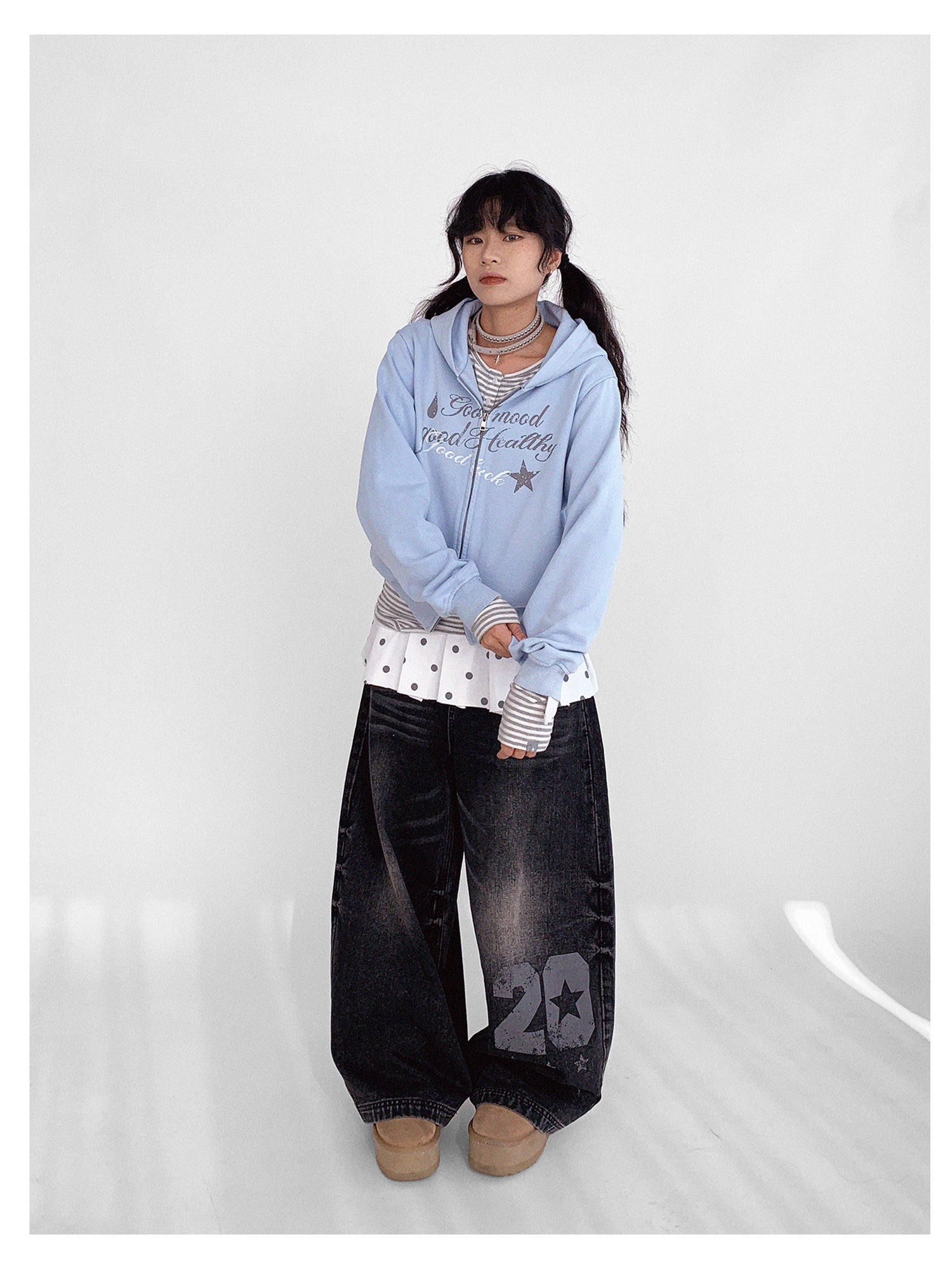innomoood Vintage Washed Indigo Hooded Sweatshirt