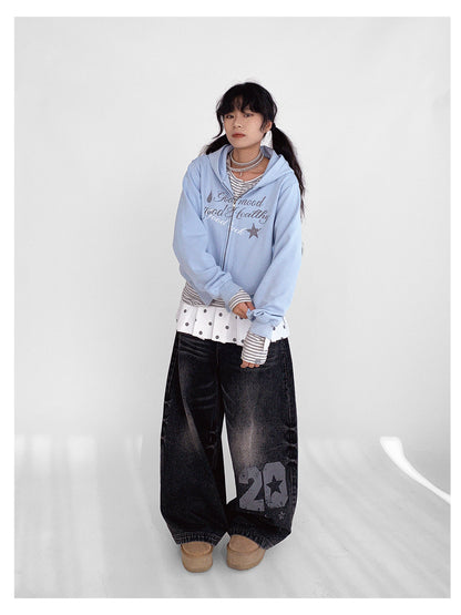 innomoood Vintage Washed Indigo Hooded Sweatshirt