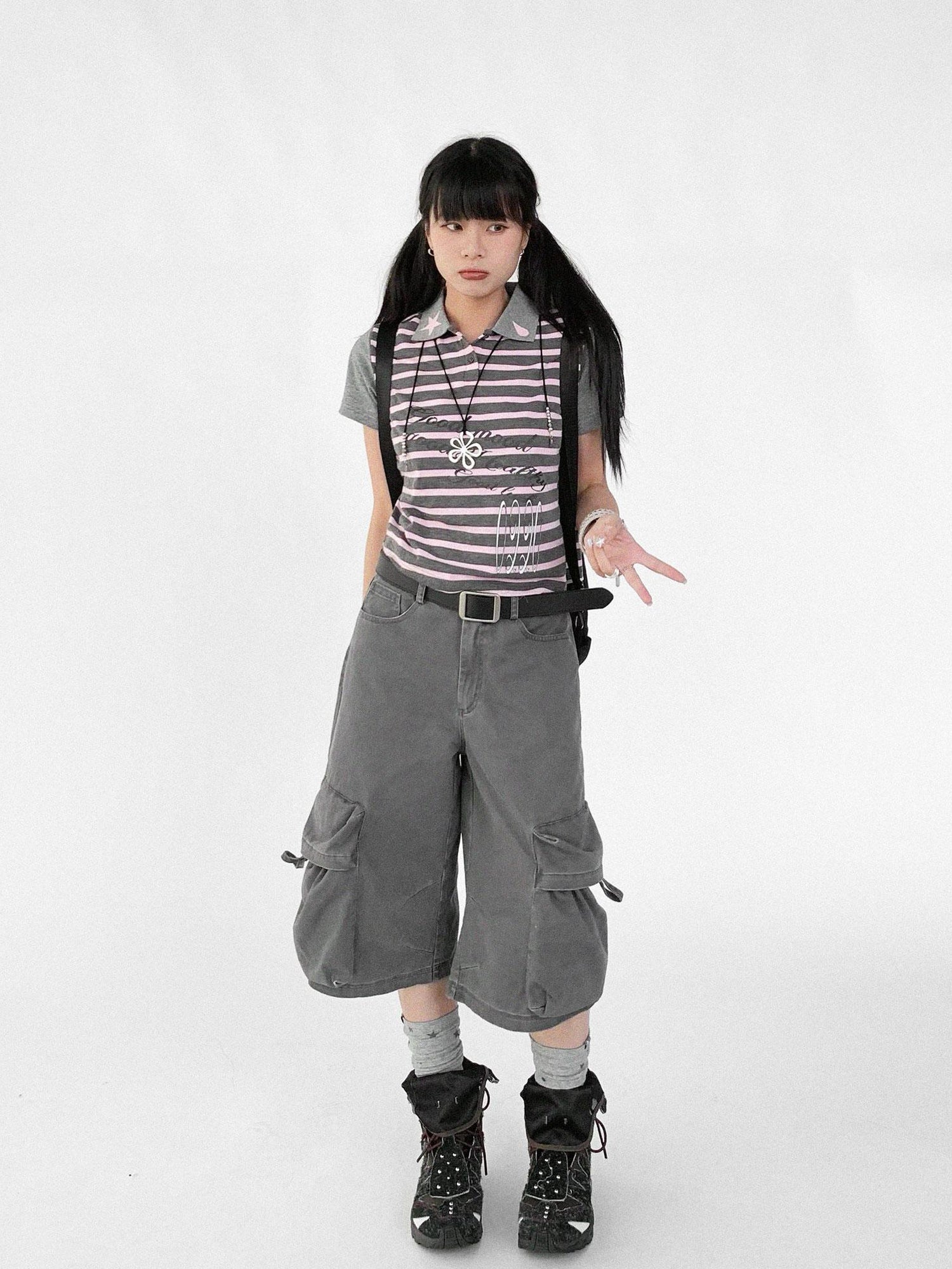 innomoood Vintage Washed Low Rise Cargo Pants