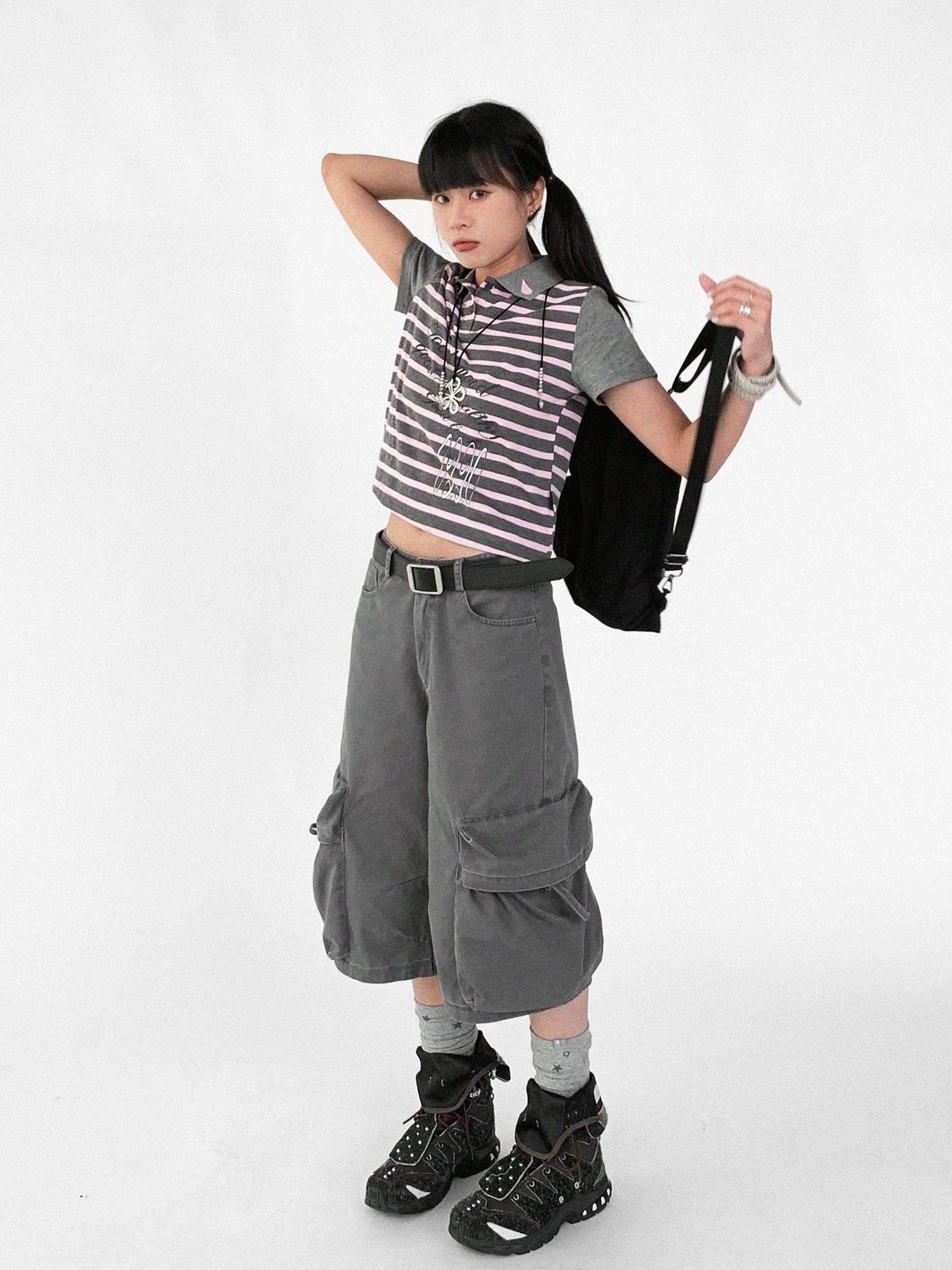 innomoood Vintage Washed Low Rise Cargo Pants