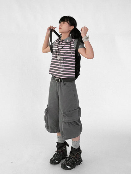 innomoood Vintage Washed Low Rise Cargo Pants