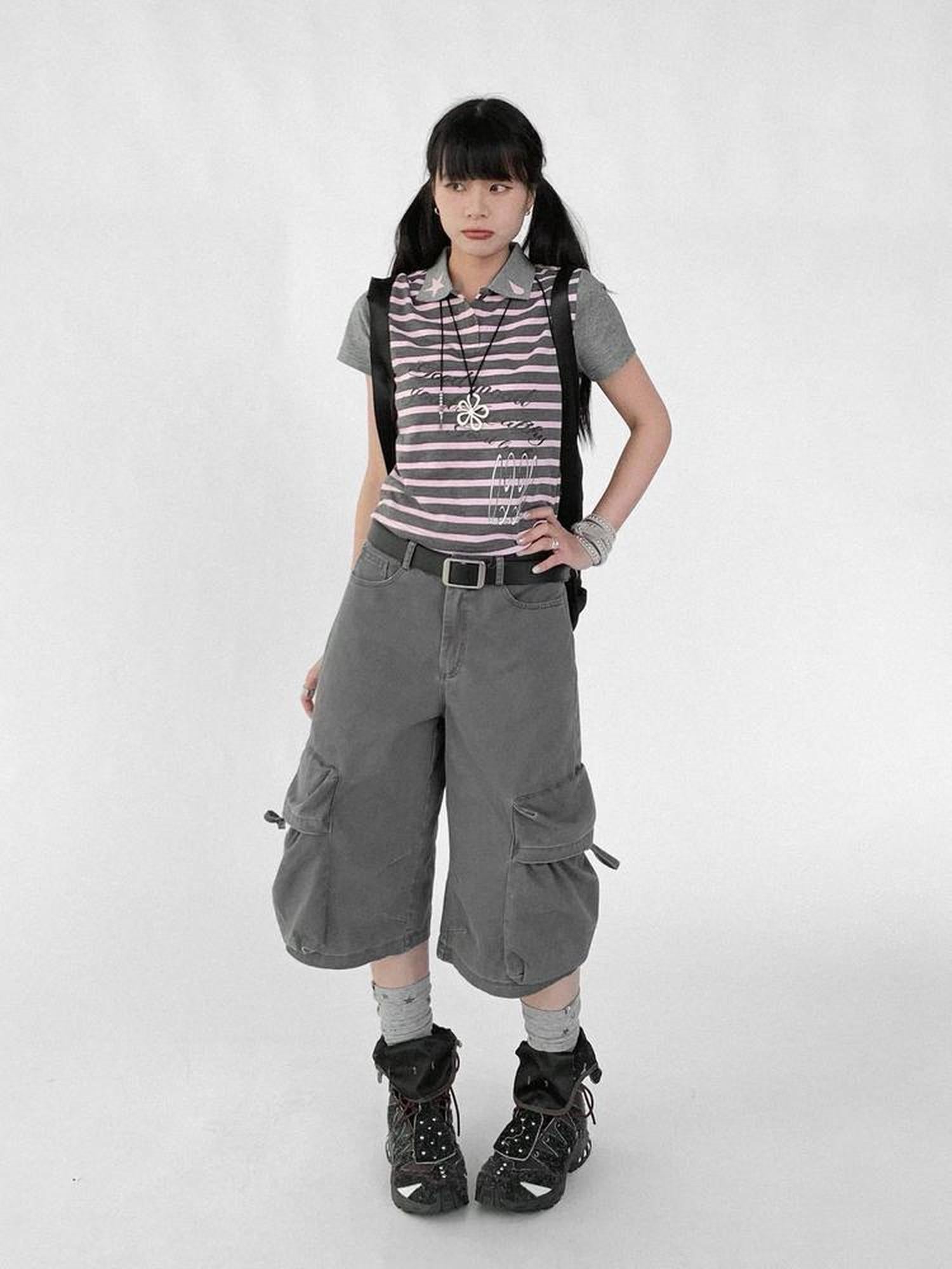 innomoood Vintage Washed Low Rise Cargo Pants