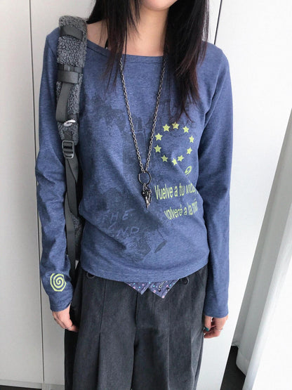 innomoood Vintage Washed Print Loose Fit Women&