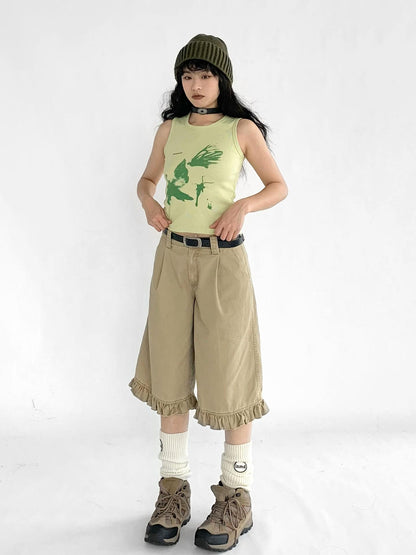 innomoood Vintage Washed Relaxed Cropped Carpenter Pants