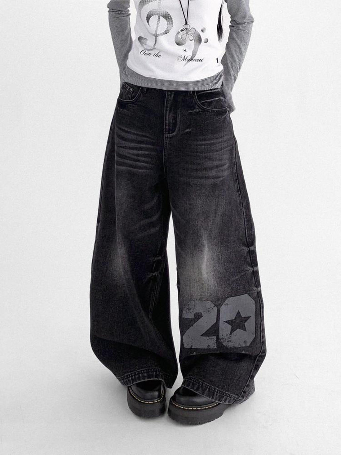innomoood Vintage Washed Y2K Distressed Print Cargo Trousers