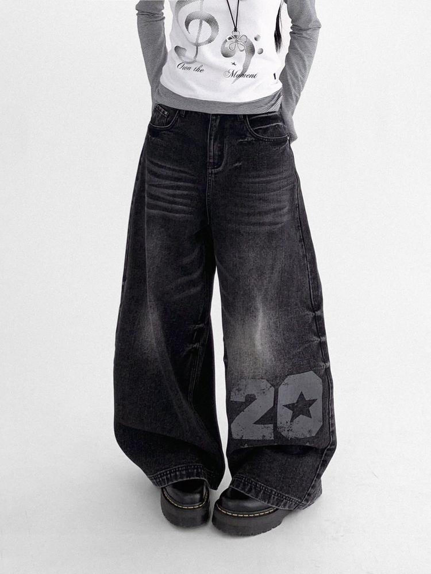 innomoood Vintage Washed Y2K Distressed Print Cargo Trousers