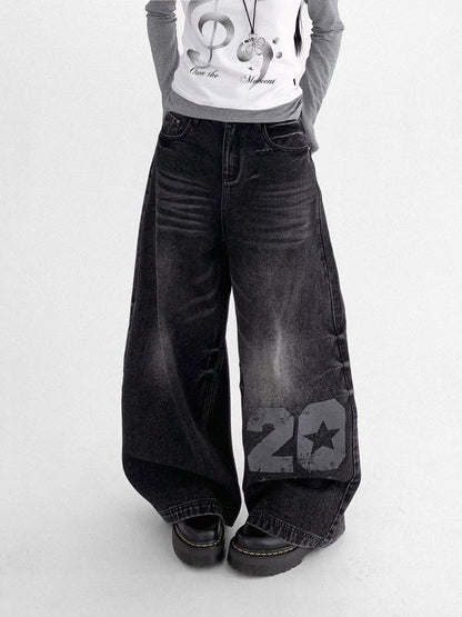 innomoood Vintage Washed Y2K Distressed Print Cargo Trousers