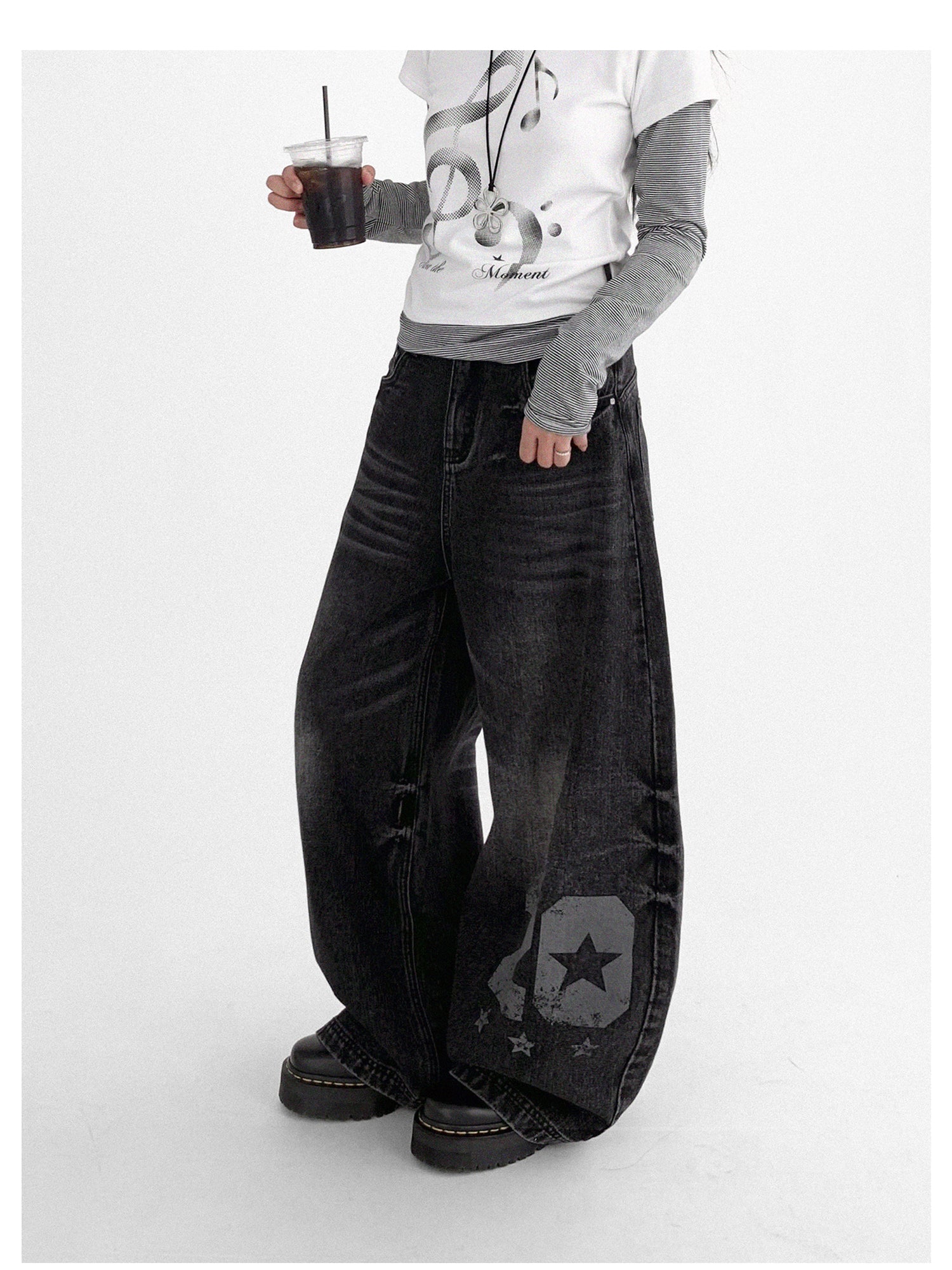 innomoood Vintage Washed Y2K Distressed Print Cargo Trousers