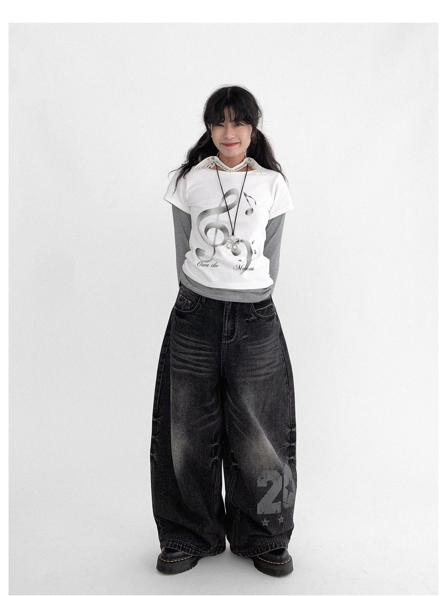 innomoood Vintage Washed Y2K Distressed Print Cargo Trousers