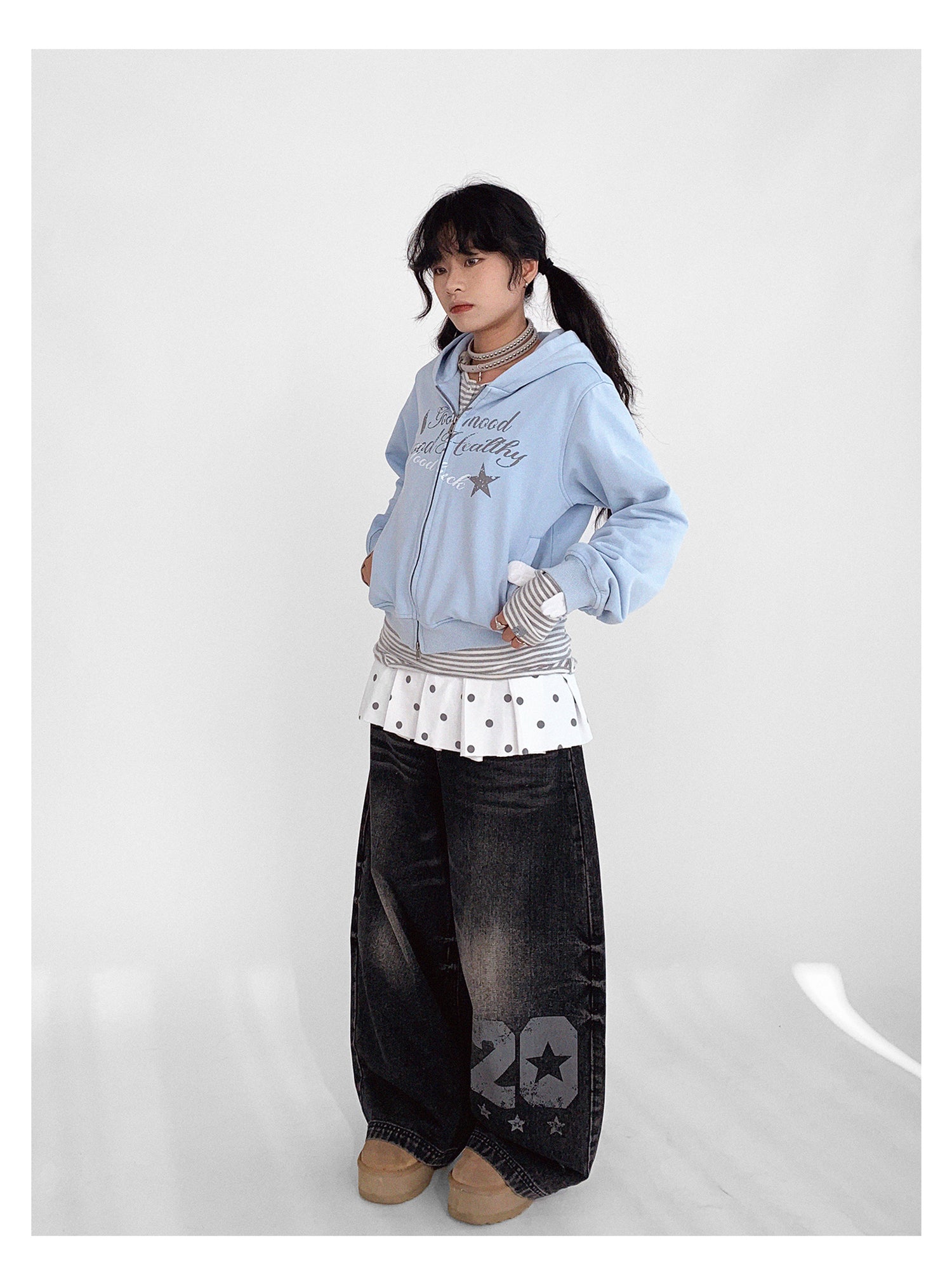 innomoood Vintage Washed Y2K Distressed Print Cargo Trousers