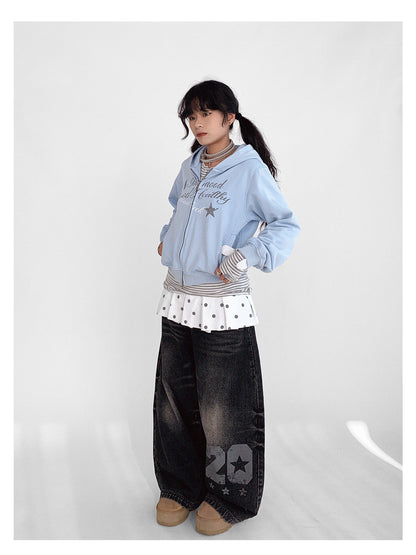 innomoood Vintage Washed Y2K Distressed Print Cargo Trousers