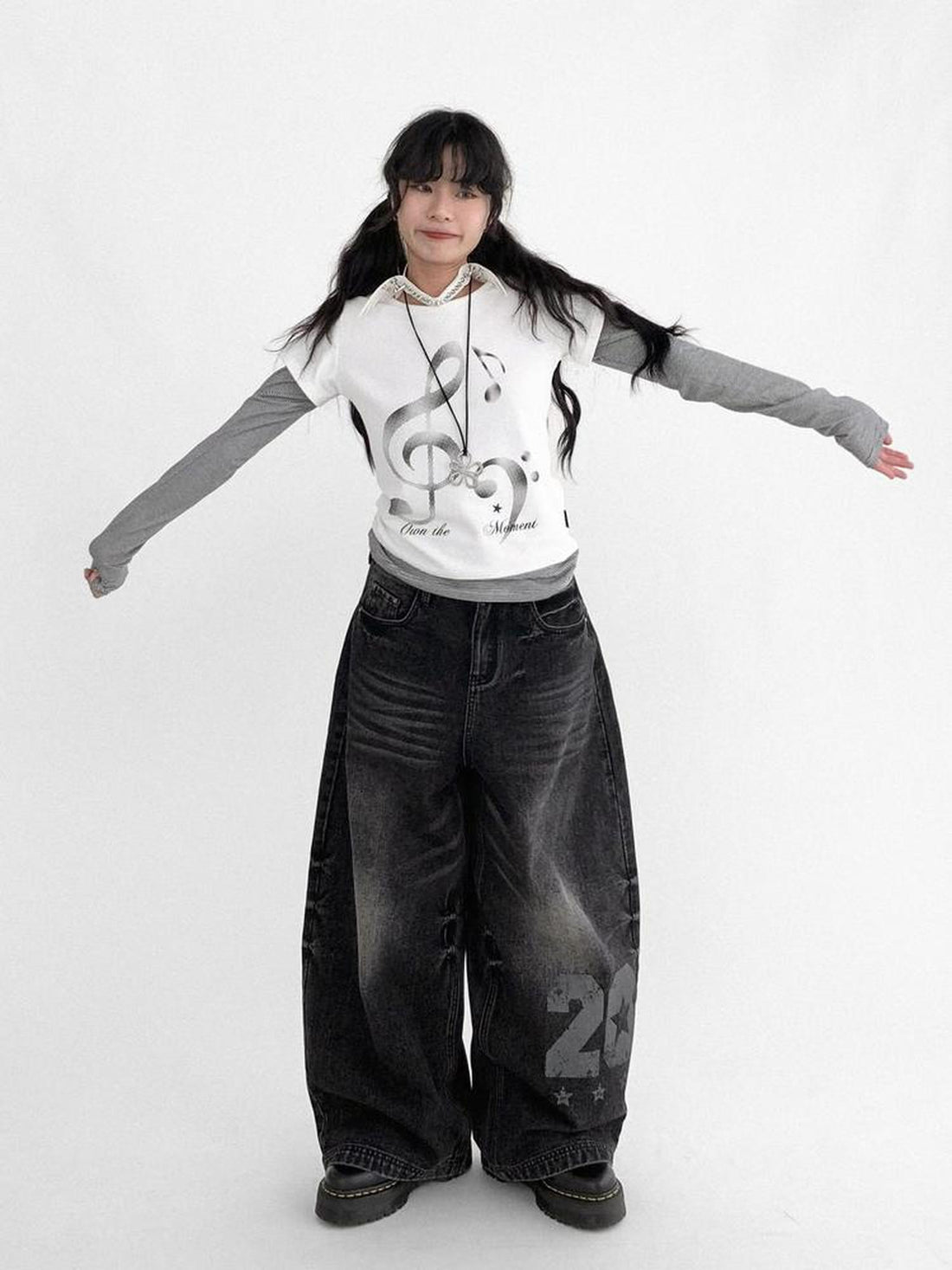 innomoood Vintage Washed Y2K Distressed Print Cargo Trousers