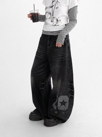 innomoood Vintage Washed Y2K Distressed Print Cargo Trousers