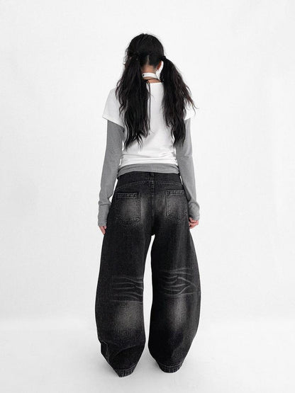 innomoood Vintage Washed Y2K Distressed Print Cargo Trousers