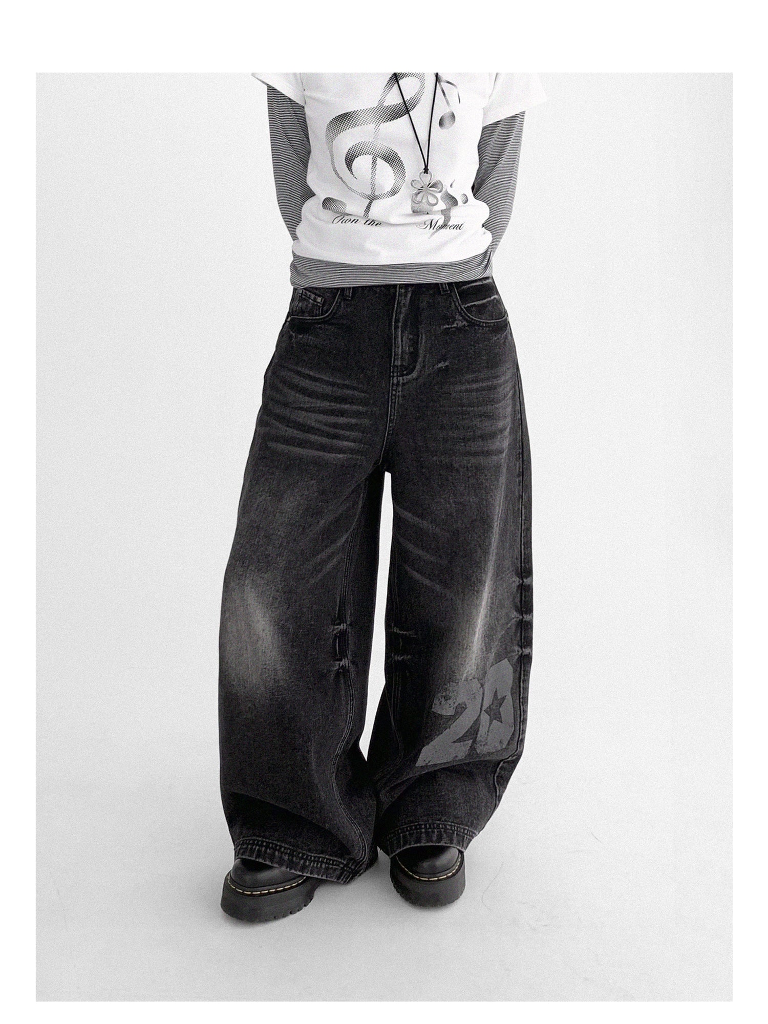 innomoood Vintage Washed Y2K Distressed Print Cargo Trousers