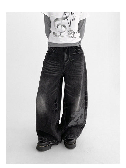 innomoood Vintage Washed Y2K Distressed Print Cargo Trousers