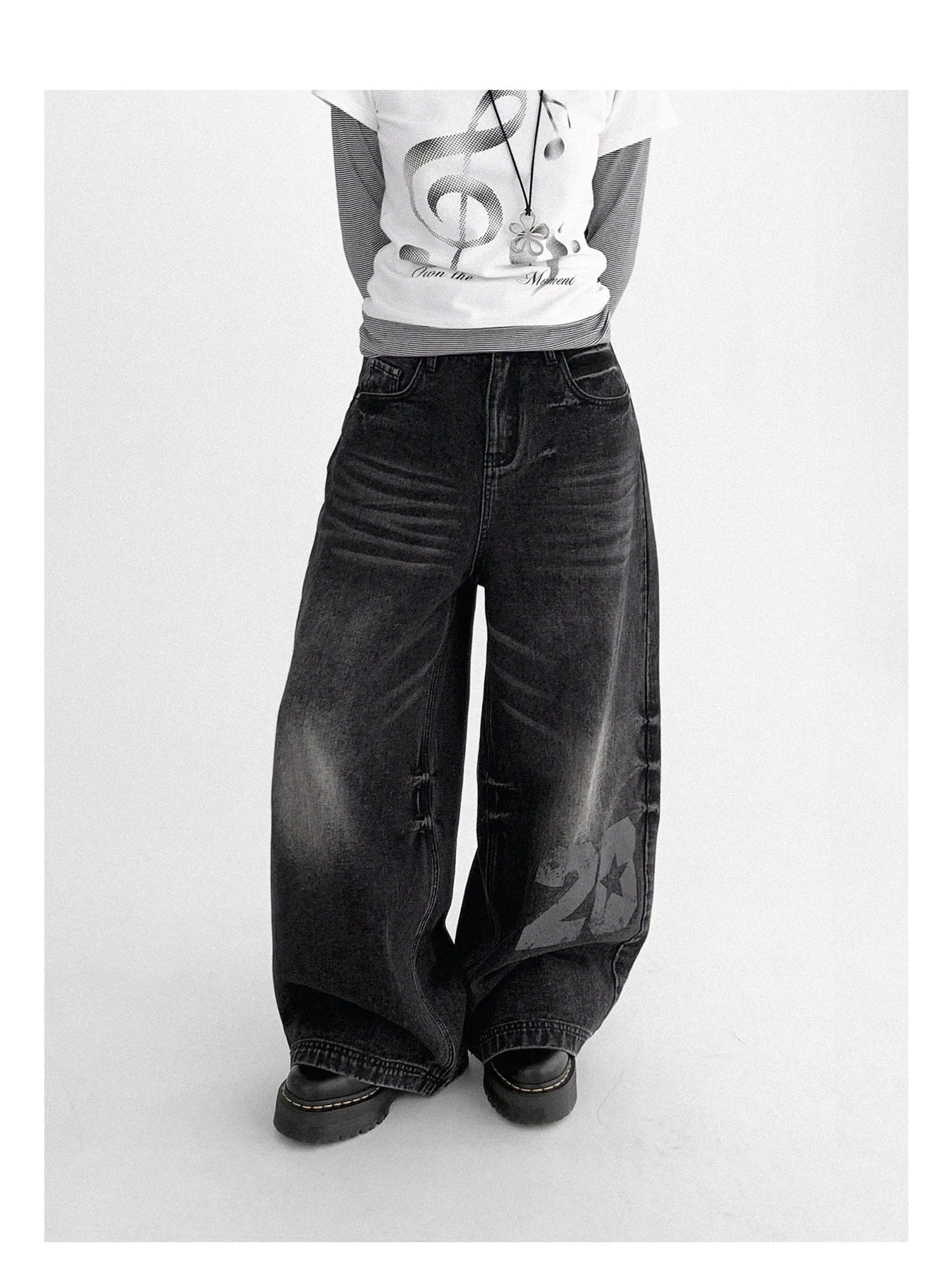 Vintage Washed Y2K Distressed Print Cargo Trousers