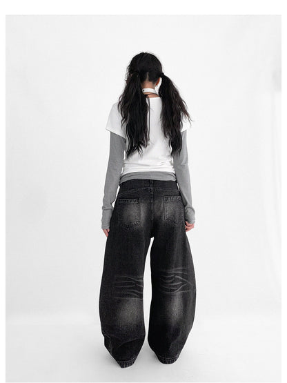 innomoood Vintage Washed Y2K Distressed Print Cargo Trousers