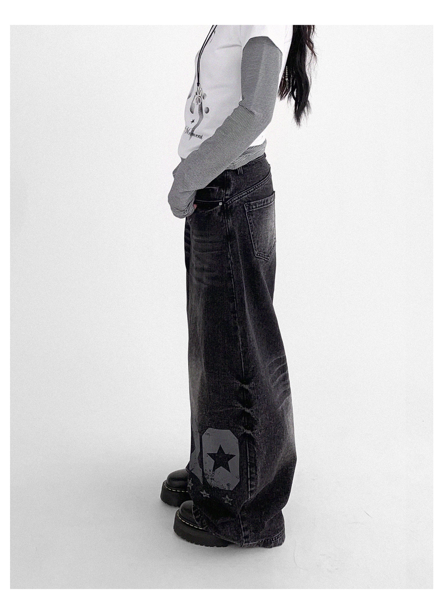 innomoood Vintage Washed Y2K Distressed Print Cargo Trousers