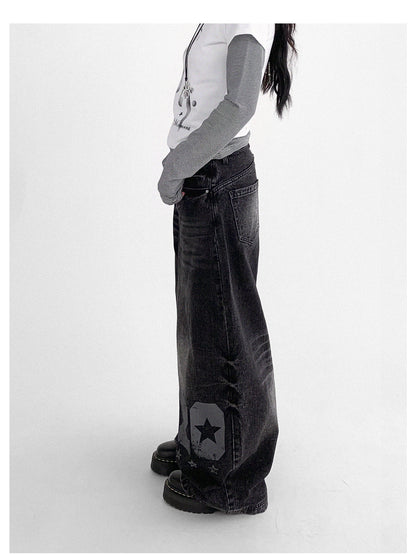 innomoood Vintage Washed Y2K Distressed Print Cargo Trousers