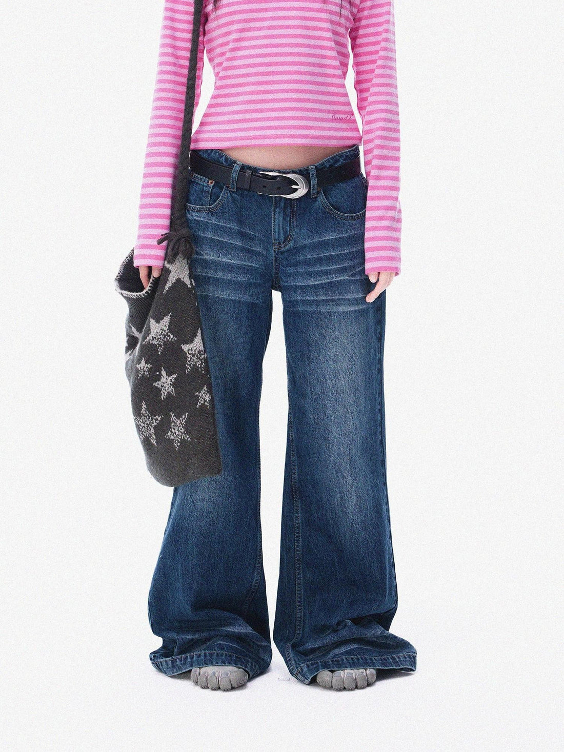 innomoood Washed Blue Distressed Embroidered Low Rise Women&