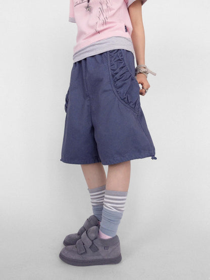 innomoood Washed Pleated Drawstring Wide Leg Cotton Women&