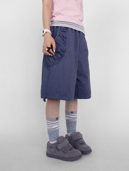 innomoood Washed Pleated Drawstring Wide Leg Cotton Women&
