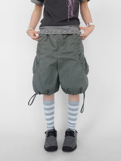 innomoood Washed Pleated Drawstring Wide Leg Cotton Women&
