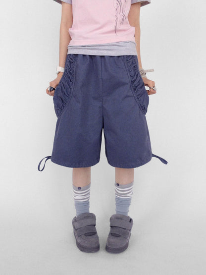 innomoood Washed Pleated Drawstring Wide Leg Cotton Women&